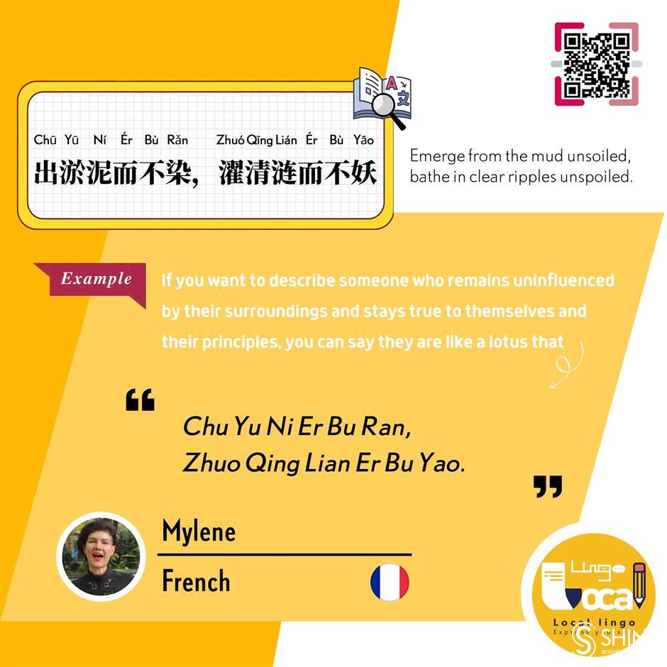 'Local lingo: Express yourself!' Episode 88: 出淤泥而不染,濯清涟而不妖 (<i>chū yū ní ér bù rǎn, zhuó qīng lián ér bù yāo</i>)